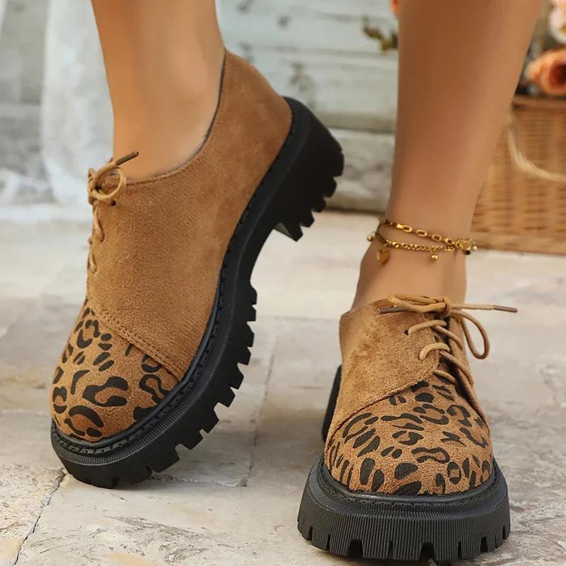 Fashion Clasic Lace-Up Fax Suede Round Pumps Shoes Ladies Vintage Mix Color Med Heel Single Shoes Women Hot Sale Big Size Loafers Mujer