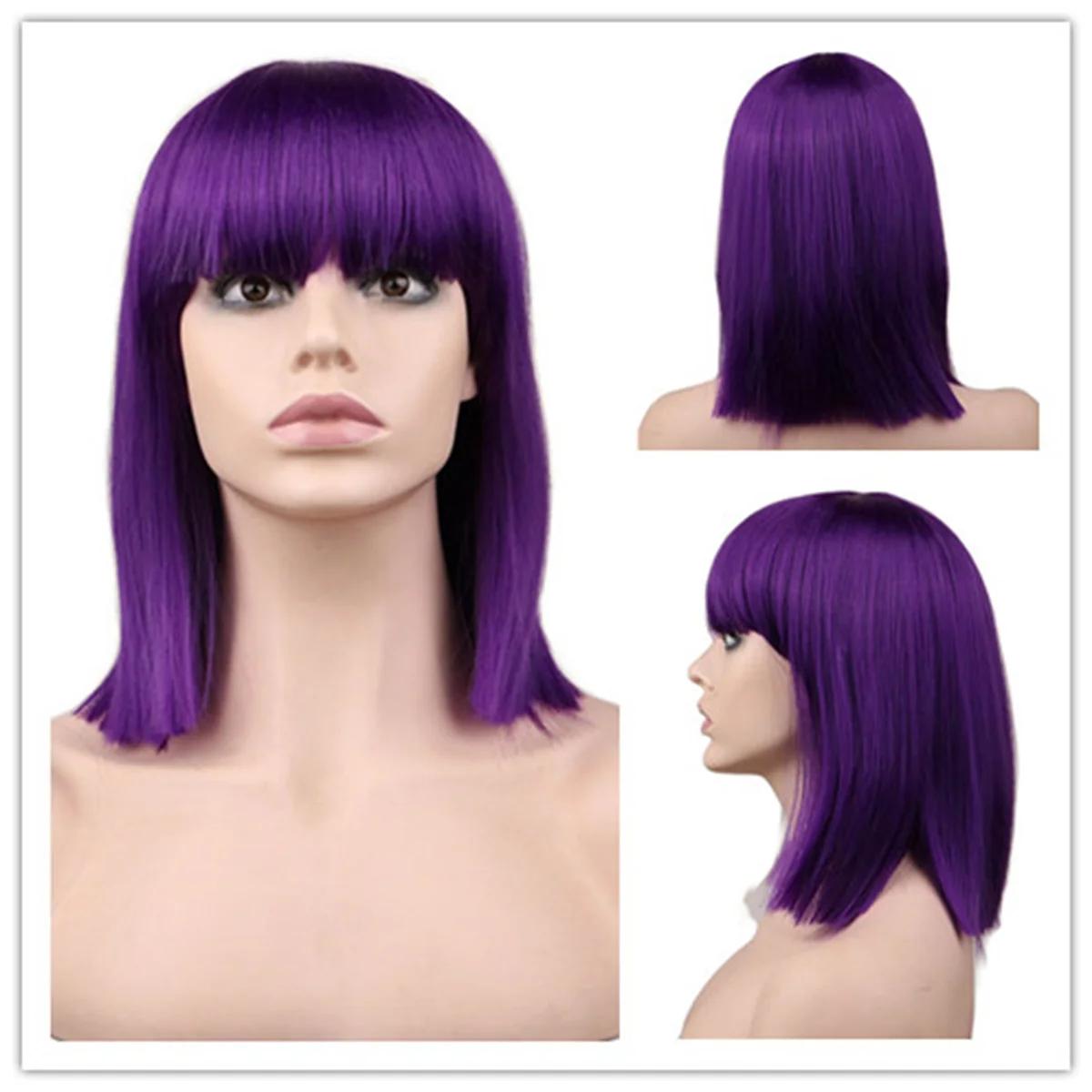 Perruque Courte Violette Anime Ennui Perruque Costume pour Halloween Cosplay Fête Synthétique Fête Fée Envers Perruques