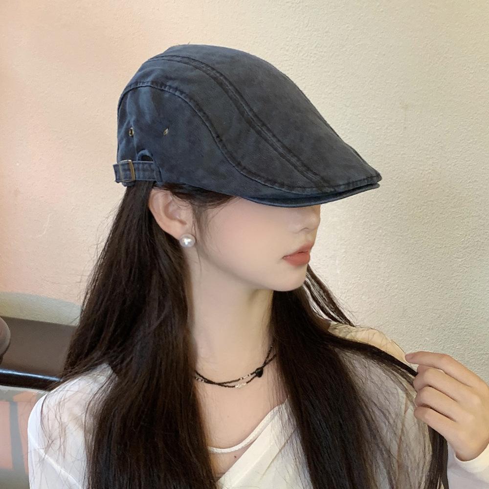 Beret Autumn and Winter Do Old Forward Cap Rub Color Stitching Retro Forward Cap Female Trend Fashion Duck Tongue Cap