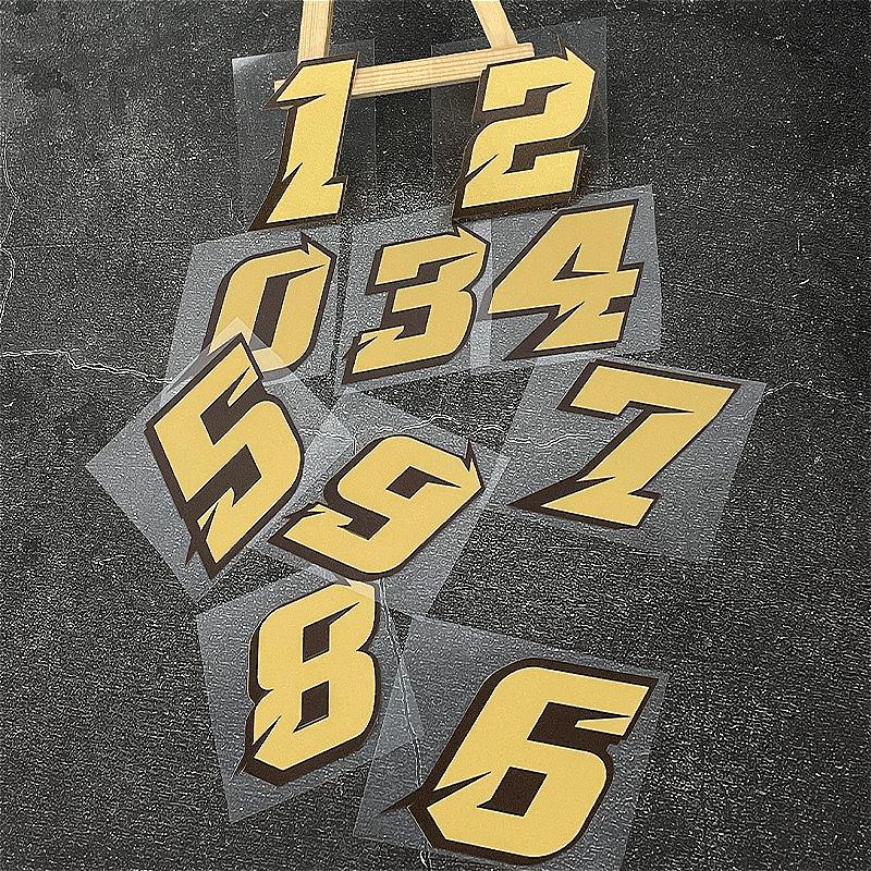 1PC Matte Gold Number 0-9 Motorcycle Stickers Waterproof for DIY Motorbike Fuel Tank Helmet Windshield Universal Vinyl Decals
