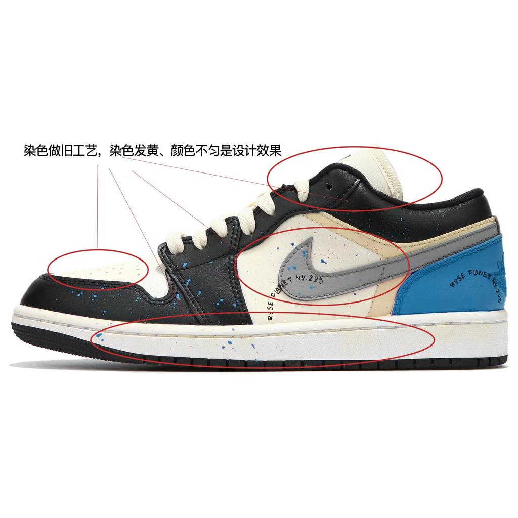 Jordan Air Jordan 1 Low top Vintage Basketball Shoes Women's Black Blue DC0774-101(Team24-)