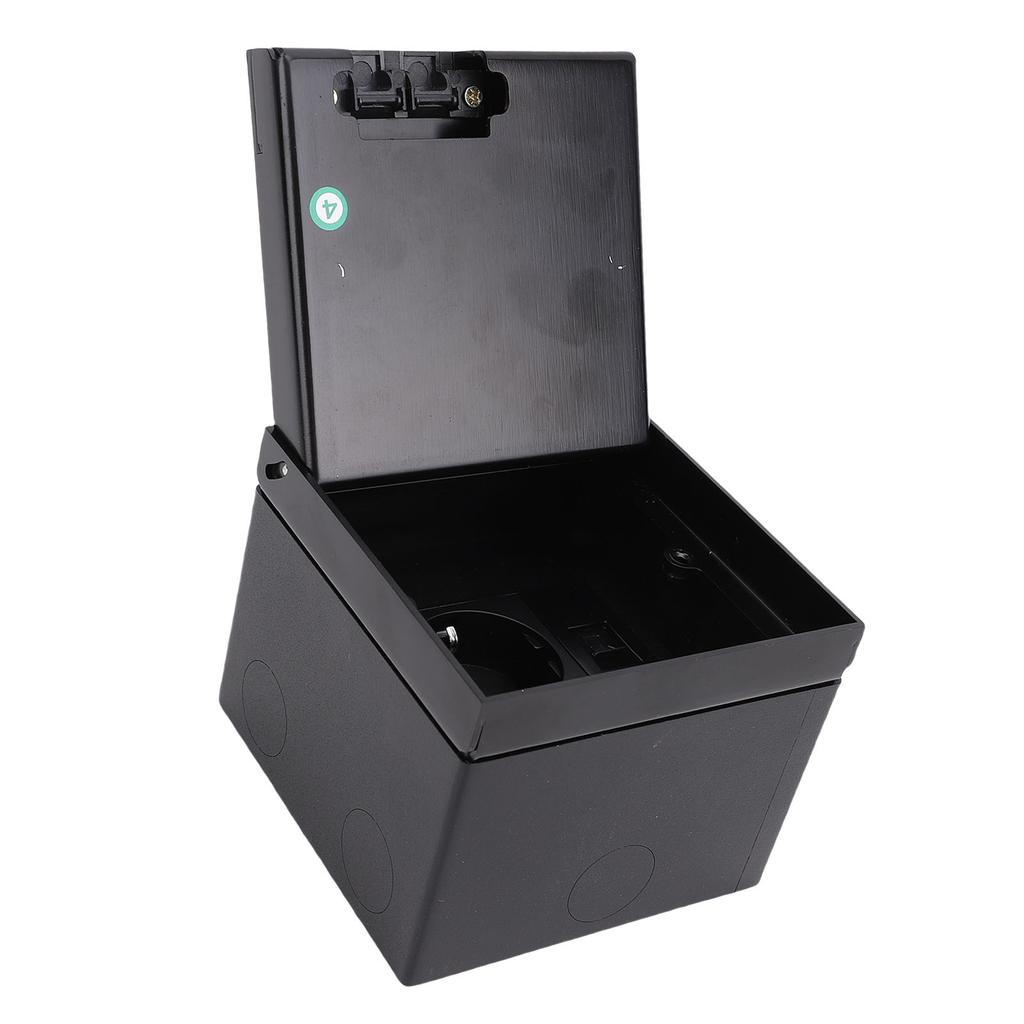 Zapuštěná plochá zásuvka s 2kolíkovou zásuvkou a portem pro síťový kabel Podlahová zapuštěná krabice - sada Černá