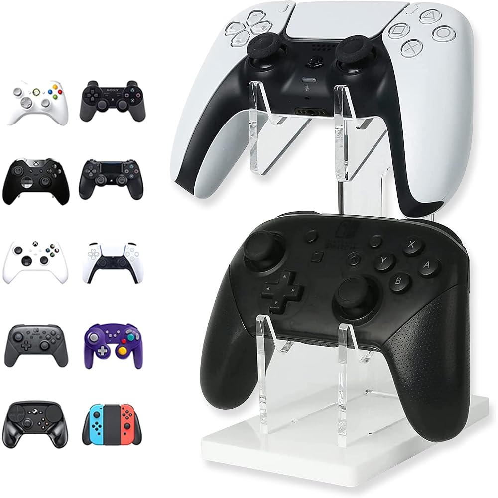 [BROWN PARKER] Controller Stand (Holds 2) Compatible with Various Game Controllers (White)