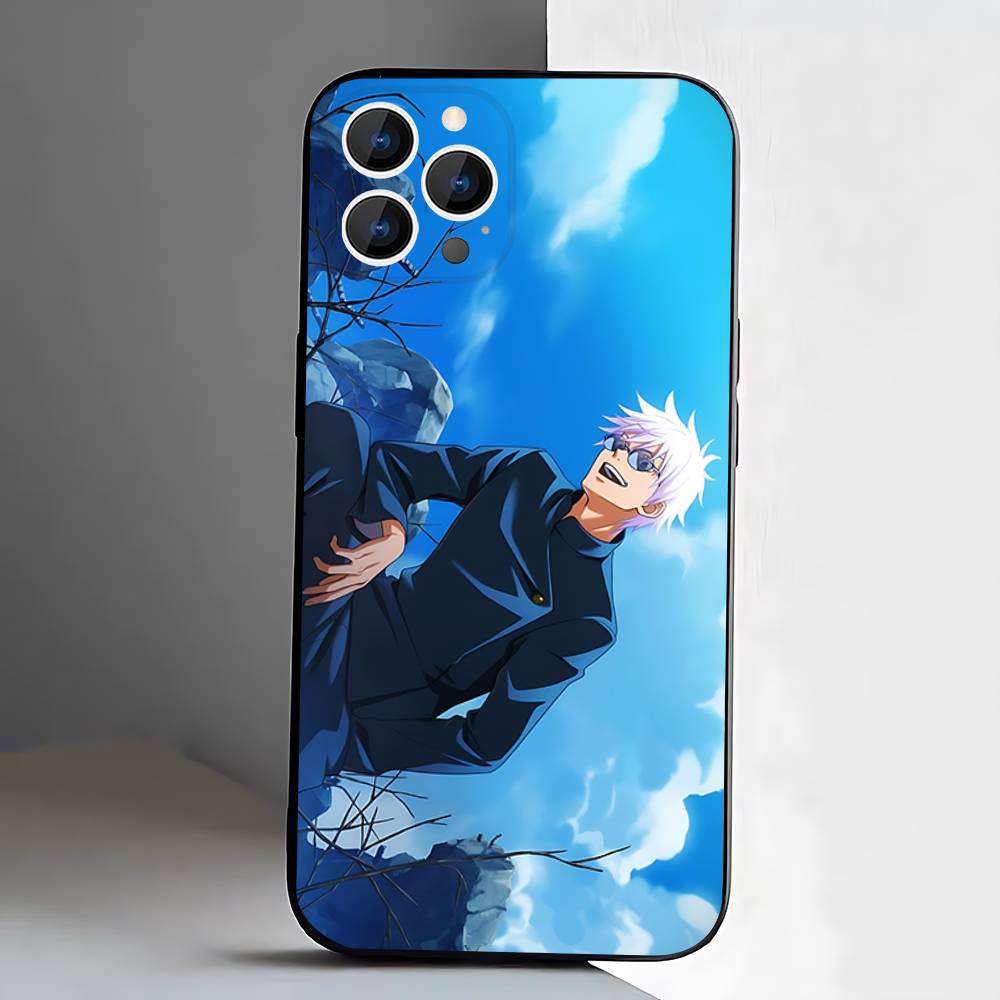 Anime Gojo S-Satoru Handyhülle Für iPhone 17,16,15,14,13,12,Pro,Max,Plus,E,SE4,Air,Mini Schwarze Weiche Box