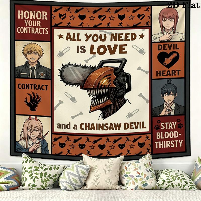 Chainsaw Man Wall Tapestry Aesthetic Wall Hanging Printed Fabric Blanket Decorative Tapestries For Bedroom Living Room Home Decor