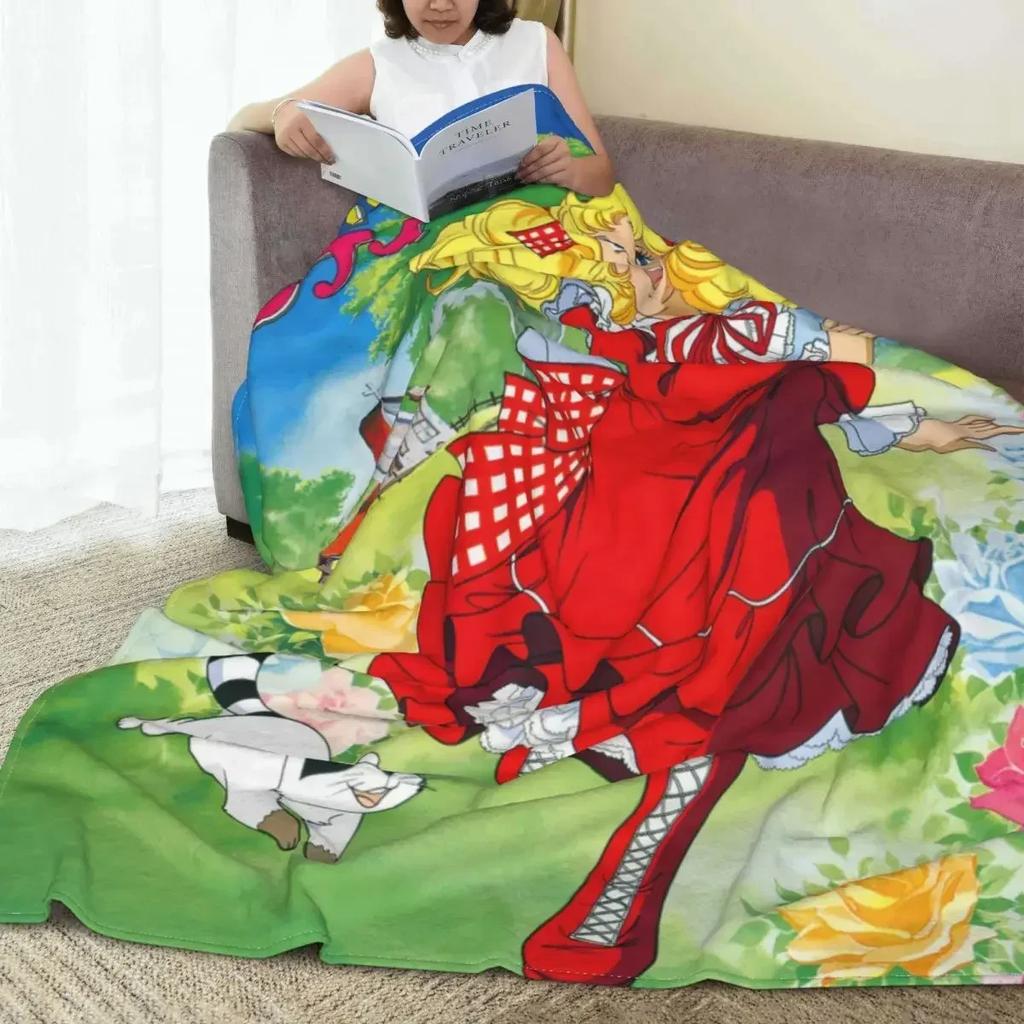 Candy Candy Anime Knitted Blankets Fleece Kawaii Japanese Anime Super Soft Throw Blankets for Bedroom Sofa Bed Rug