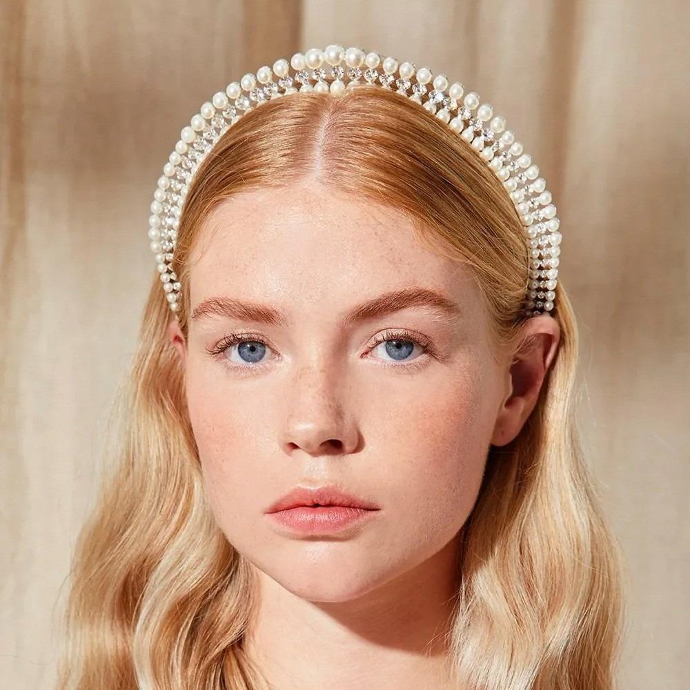 Rhinestones Princess Crown Headband Elegant European Hairband Pearl Headwear  Bridal Accessories