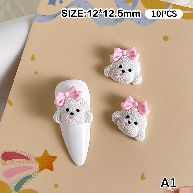 

10 шт. Очаровательные смоляные щенки, шармы для ногтей, мультяшные бантики, собачки, арт для ногтей, DIY, украшения для заколок, разноцветные украшения для женщин и девочек
