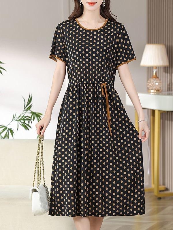2026 Summer European & American Style Women's Multi-Color Printed High Waist Dress with Round Neck & Short Sleeves