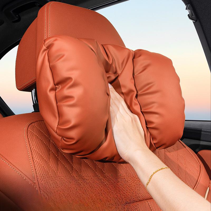1PC Bubble Cotton Car Headrest Anti-fouling Leather Car Premium Sense Neck Pillow Waist Cushion Pillow Set