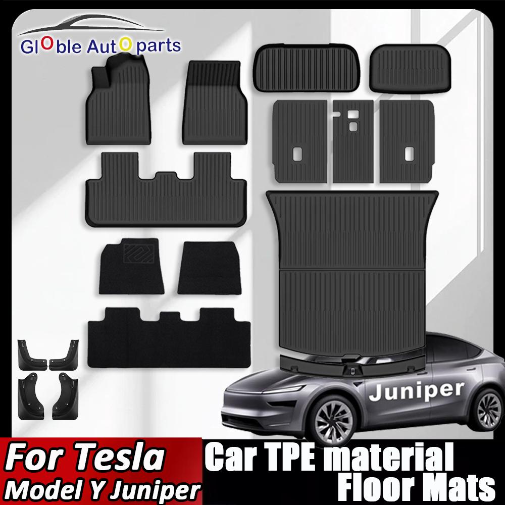 Car Floor Mats For 2026 2025 New Tesla Model Y Juniper All Weather TPE Floor Mat Cargo Liner Rear Trunk Mat Frunk Backrest Mats