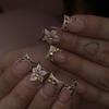 24pcs Leopard Print French False Nail Spicy Girls Flower Brown Short Square Fake Nails with Diamond Design Press On Nails Sets
