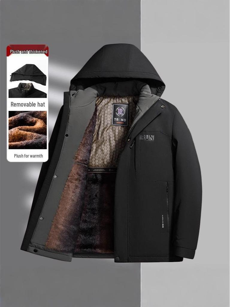 Men's Graphene Cotton Winter Parka with Detachable Hood and Fleece Lining