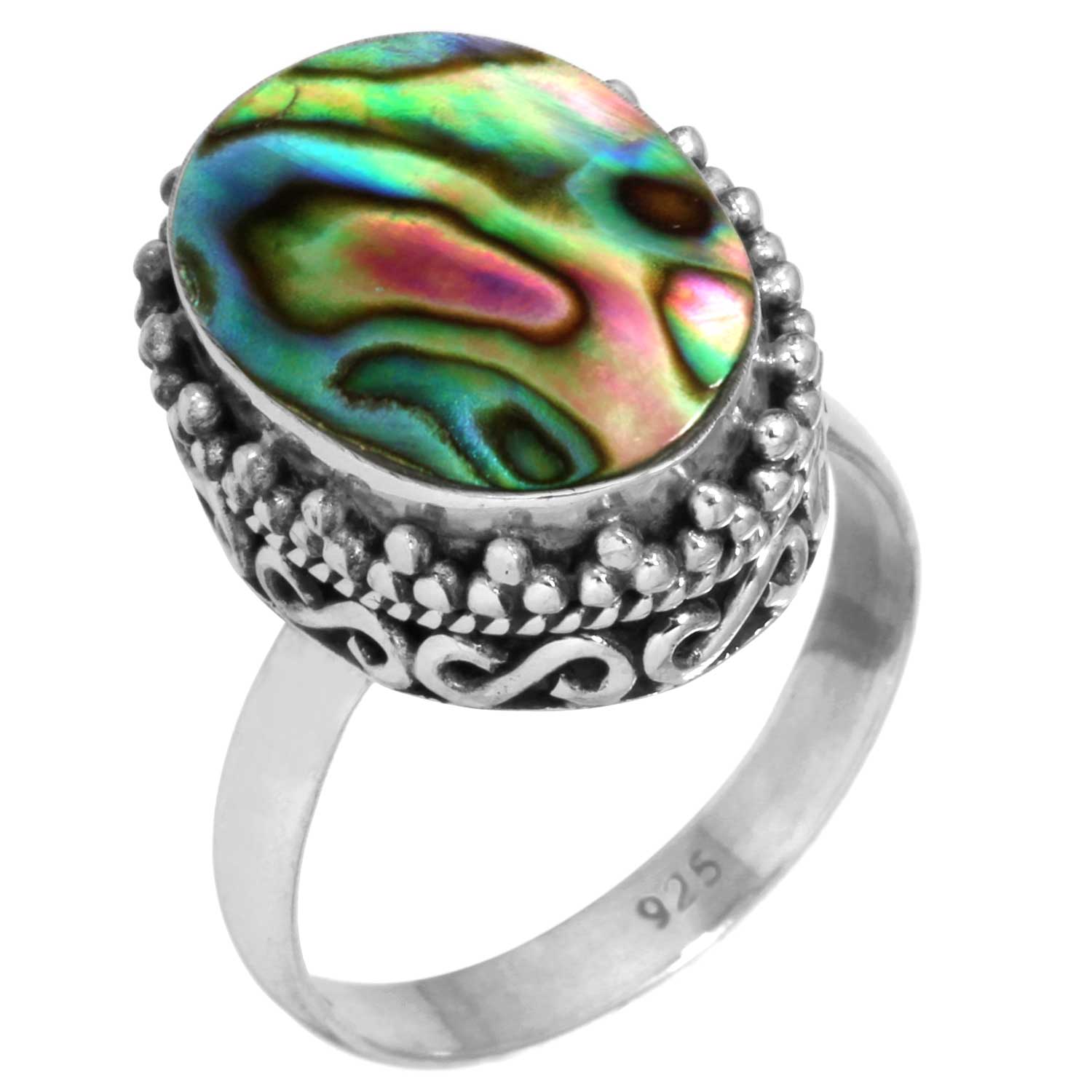 

Кольцо из стерлингового серебра 925 пробы, женское украшение ручной работы с драгоценными камнями, подарок на Хэллоуин, аквамариновый халцедон, ракушка-ушка, синий солнечный камень, лабрадорит, пренит 8