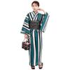 Fuuka Yukata Set Size Fits with Heko Obi Made In Japan One Size Fits Women's Two-Piece (One All) (Heko Belt) (Striped Blue-Green, All)