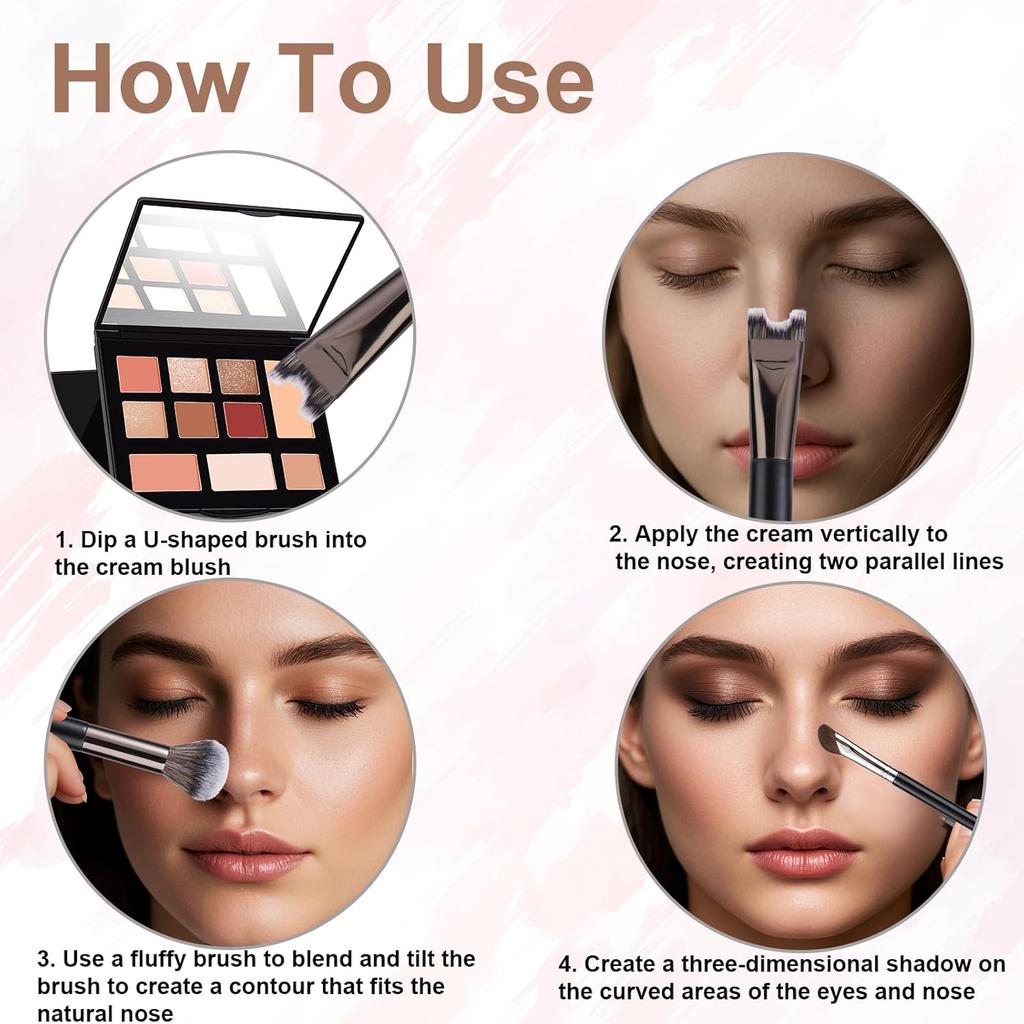 2pcs Nose Contour Brushes Set, 2-in-1 U-Shaped Fluffy & Angled Tilt Brush for Precise Nose Sculpting, Highlighting, Defining, Seamless Contouring for