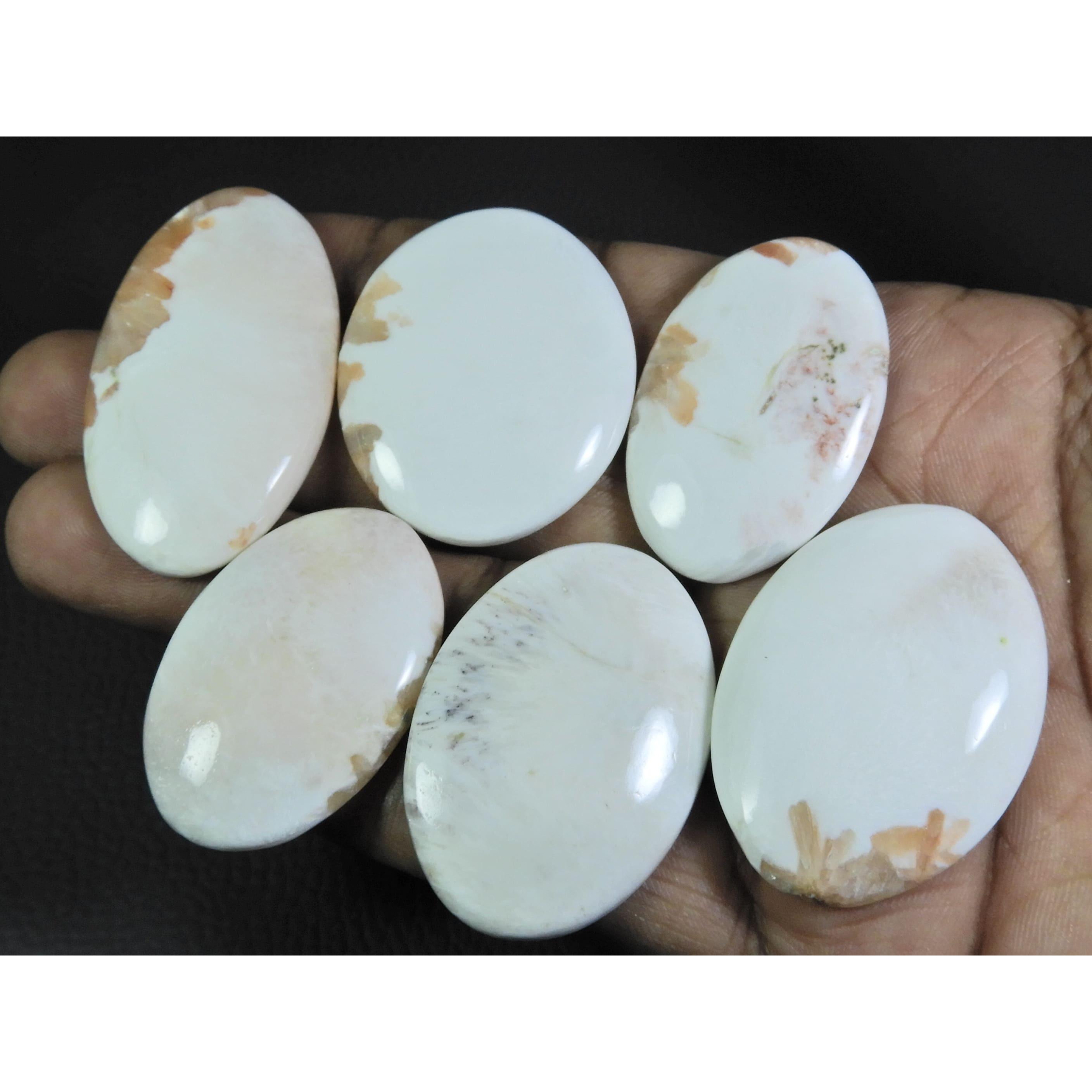 

257Cts. Natural White Scolecite Oval Cabochon Loose Gemstone 5 Pcs Lot A-284