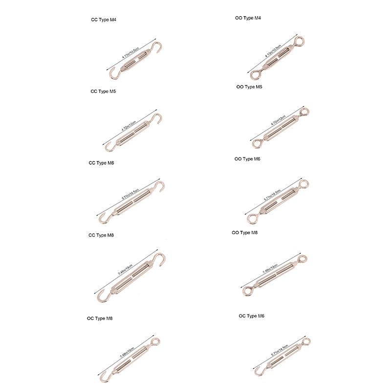 1Pc Oc/Oo/Cc Type M4 M5 M6 M8 Stainless Steel 304 Adjust Chain Rigging Hooks Eye Turnbuckle Wire Rope Tension Device