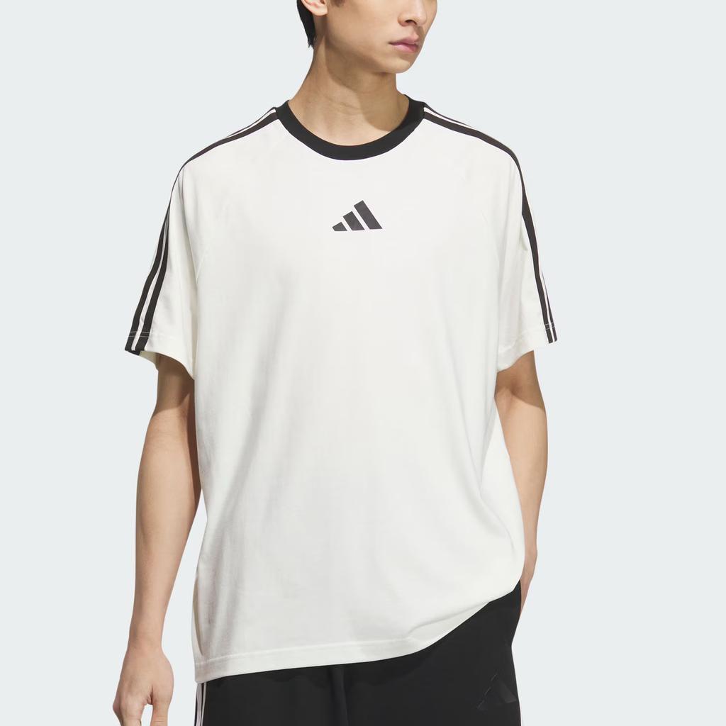 Adidas Logo 3 pruhy Volný střih Pulovr s kulatým výstřihem Tričko s krátkým rukávem Pánská trička Han-Jade-White KC3867