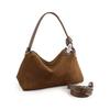 Women's Suede Hobo Bag – Brown Soft Leather Shoulder Bag with Metal Ring Detail, Fashionable and Comfortable Tote for Everyday Use