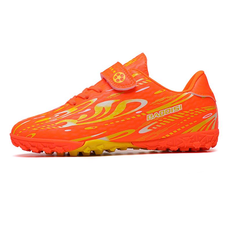 28-39 Jungen/Kinder Gummi Rutschfest Kurze Stollen Schnürung Kunstrasen Fußballschuhe 33 orange/rot