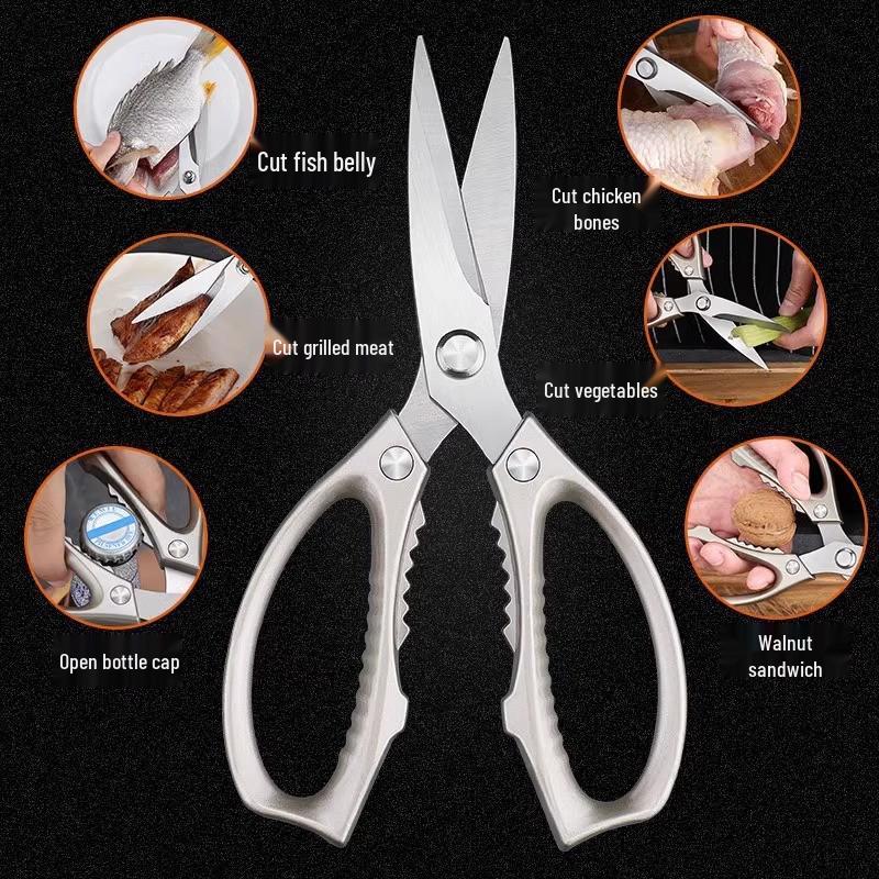 German-Style Multi-Functional Kitchen Shears: Strong Stainless Steel Scissors for Cutting Chicken Bones and Gutting Fish