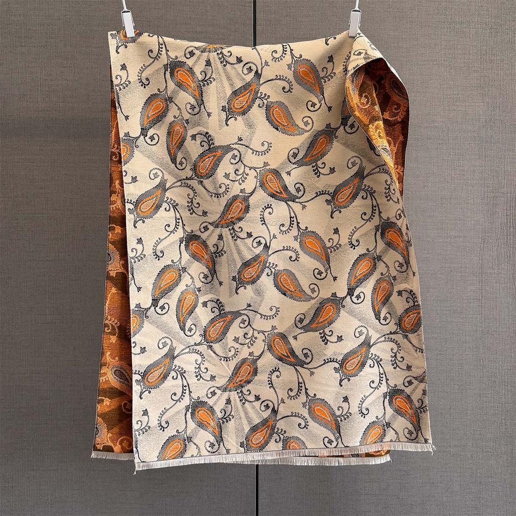 Autumn and winter versatile long fringed scarf women's imitation cashmere cashew flower shawl scarf