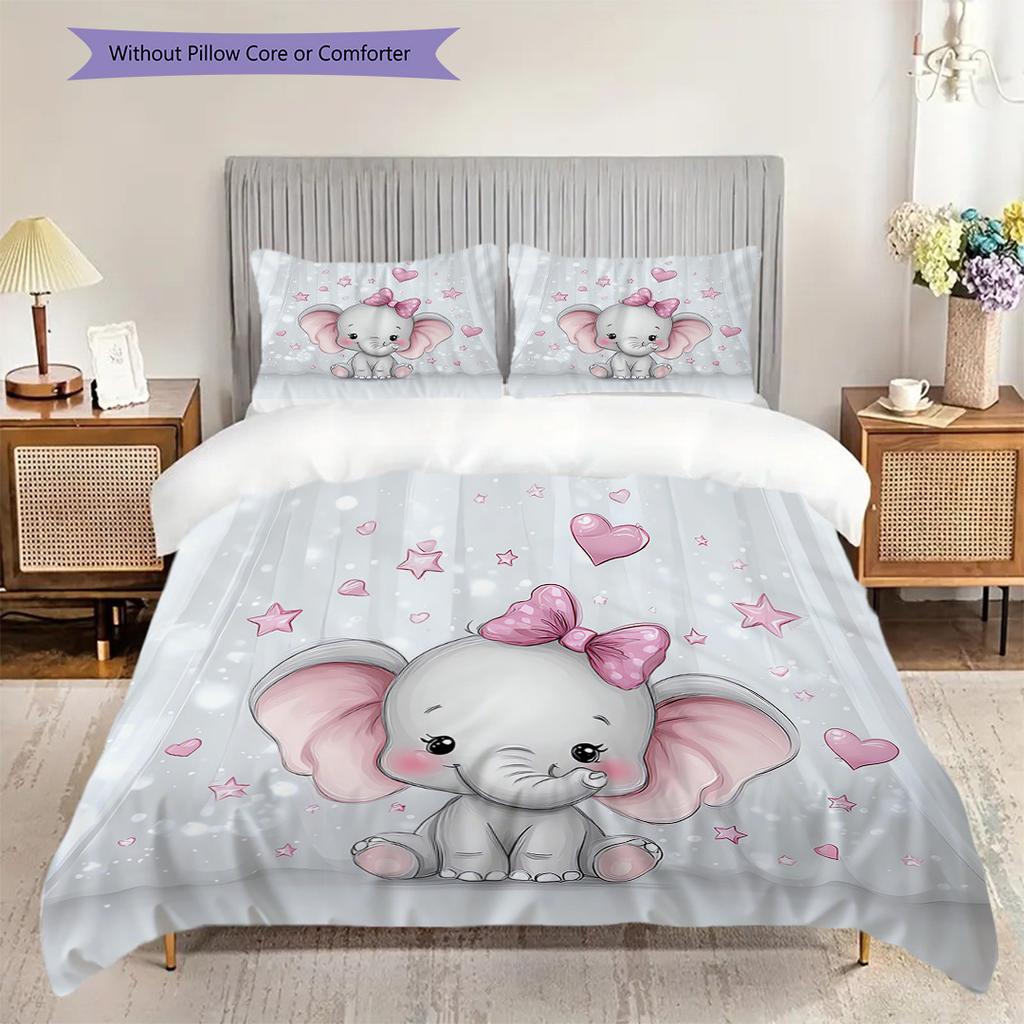 Elephant Pattern Bedding Quilt Set Quilt Cover Pillowcase Home Decoration Birthday Gift (1 * Duvet Cover + 2 * Pillowcase, Without Core)