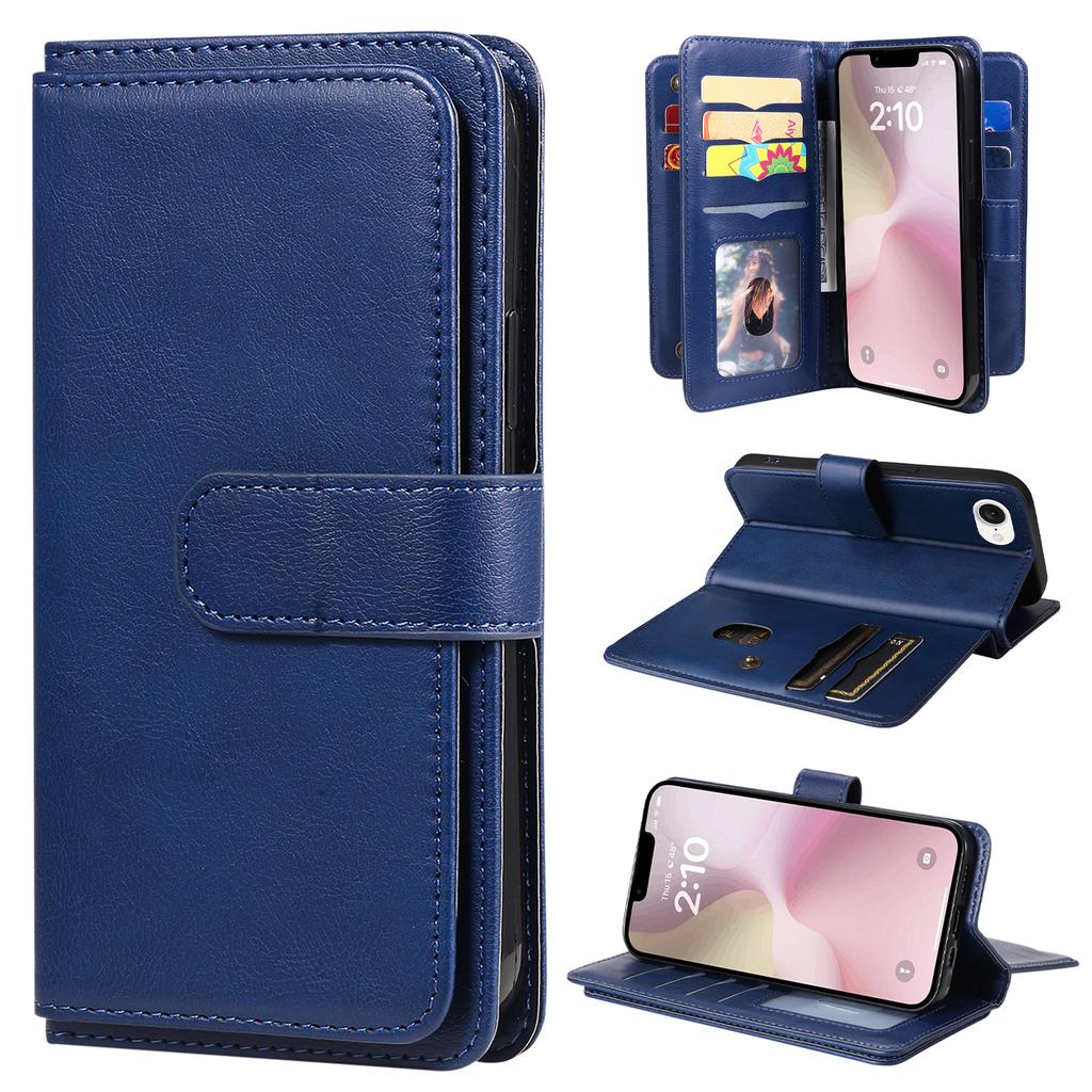 For iPhone 16e Leather Case with 10 Card Holder Phone Cover Stand
