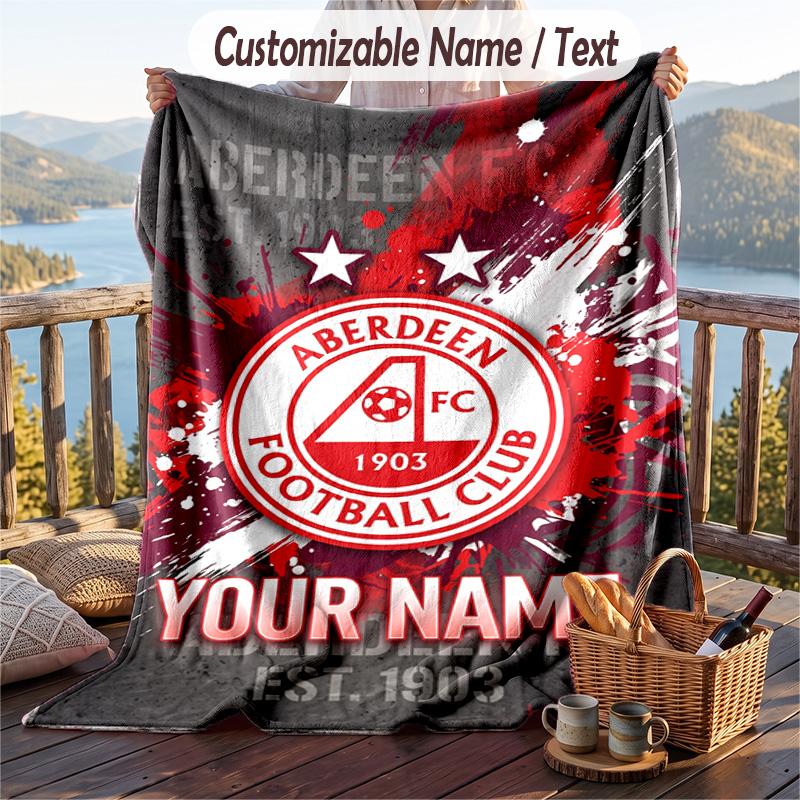 Flannel Blanket Aberdeen FC Print Custom Name Text Soft Throw for Sofa Bed