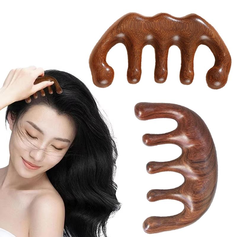 Five-tooth comb, wooden massage comb, fatigue-relaxing , head and neck massage, scalp head massager, anti-static styling tool