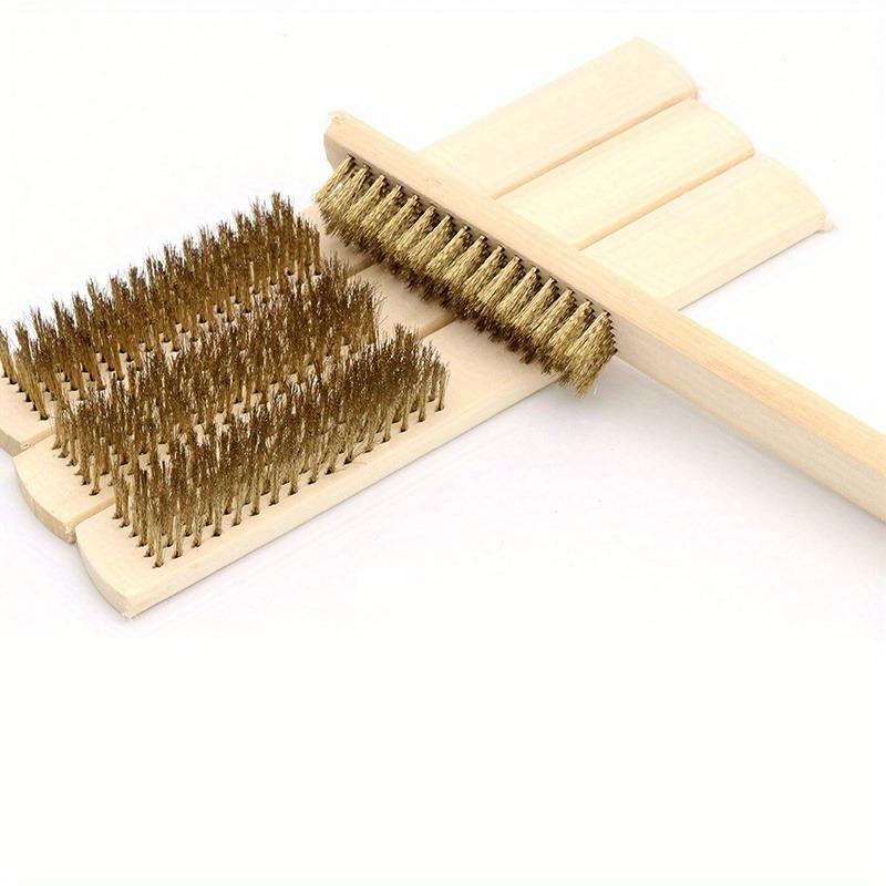 12pcs Wooden Handle Brass Wire Brush: Industrial Surface/Inner Polishing, Grinding, Cleaning, 6x16 Row Brushes - Car Care Tools