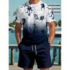 2-piece Men's Casual Suit Vacation Casual Style Round Neck Short Sleeved T-shirt and Drawstring Elastic Waist Shorts Set