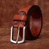 Men's Belt Retro Rub Colored Distressed Pleated Genuine Cattlehide Leather Surface Denim Casual Working Pants Belt