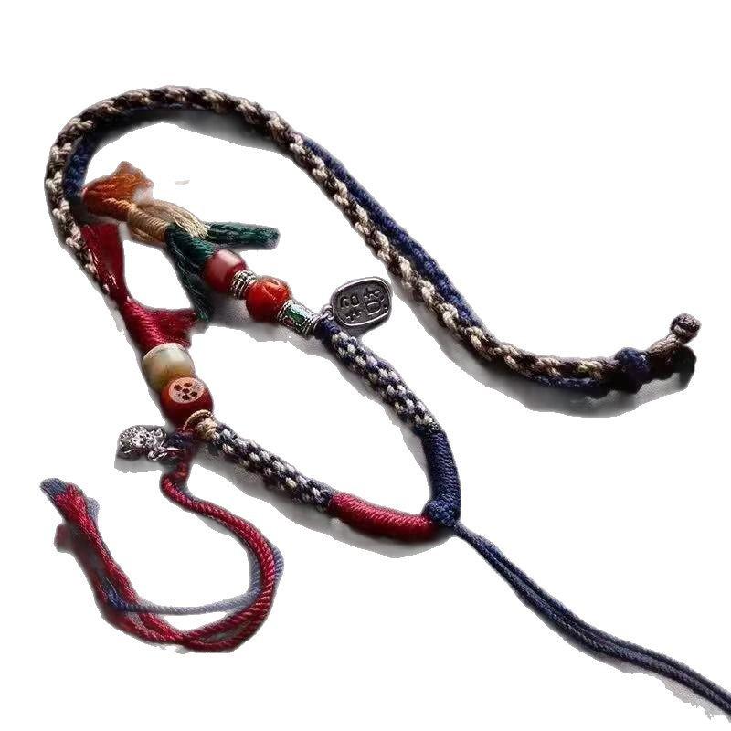Luxury Tibetan Handmade Dzi Bead Pendant Necklace with Adjustable Cotton Rope