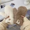 Kawaii Gants Chauds en Peluche Doux Hiver Épais Sans Doigts Coréens Japonais Gants Ours avec Cordons Mitaines Décontractées d'Extérieur pour l'Équitation Chaud