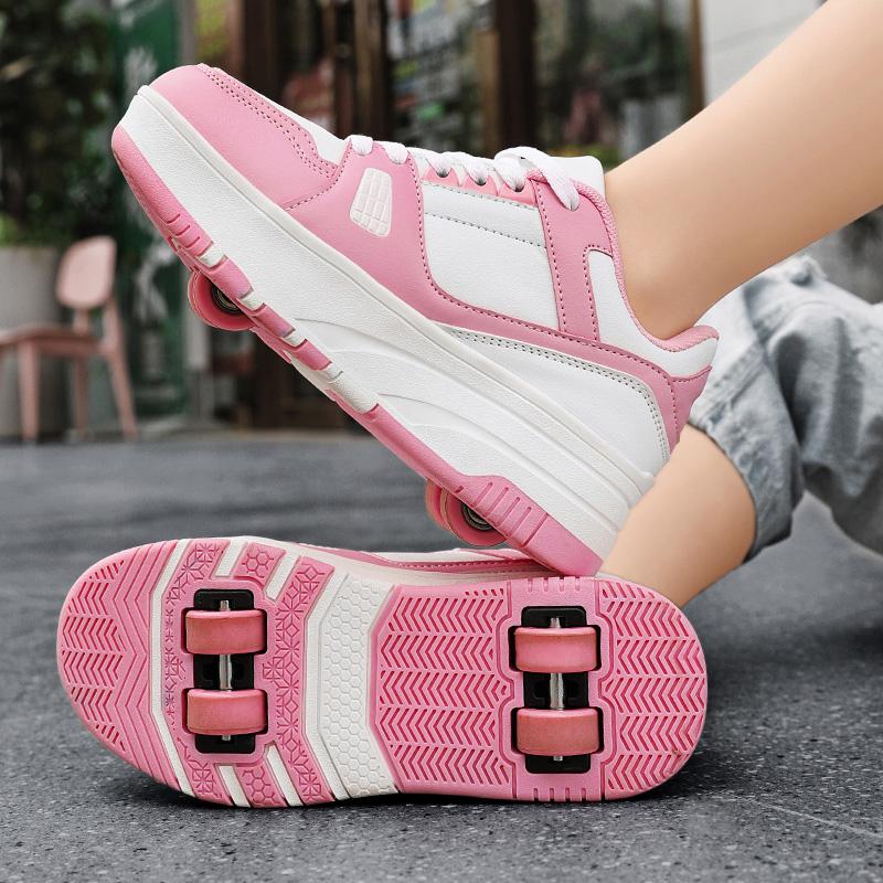 29-40 Bambini Smontaggio Quattro Ruote Scarpe Piatti Scarpe da Fuga / Scarpe da Pattinaggio a Rotelle con Ruote per Donna