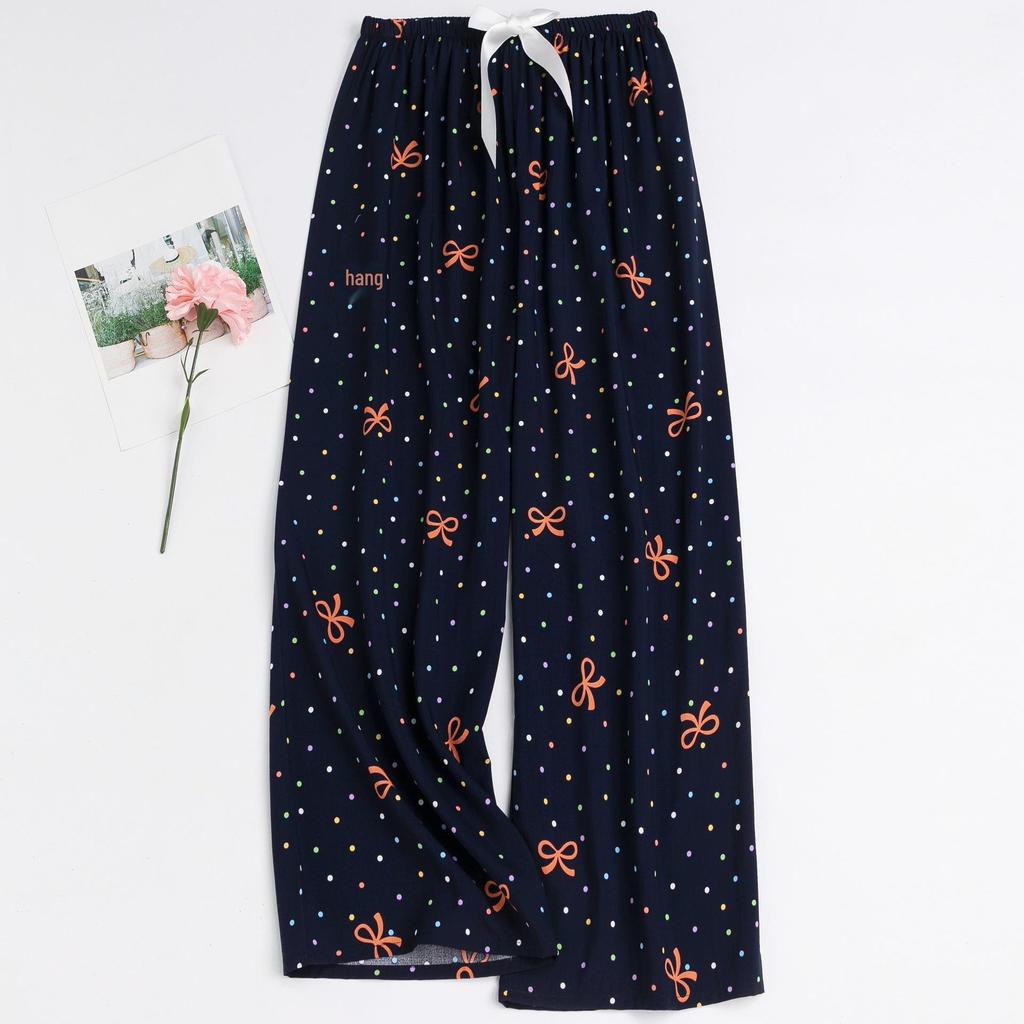 Women's Floral Cotton Silk Pajama Pants, Mosquito Repellent, Outdoor & Home Wear, Plus Size, Lightweight Summer Style.