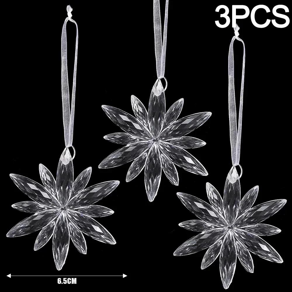 12/2PCS Christmas Acrylic Snowflake Ornament Crystal Clear Icicle Christmas Tree Pendants Holiday Winter Party Hanging Ornament