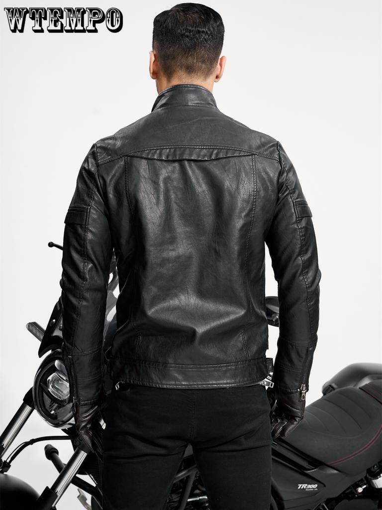 Men's Retro PU Leather Jacket - Chic Multi-Pocket Motorcycle Soft-shell Jacket - For Spring & Fall Stylish Outerwear for Casual & Motorcycle Riding