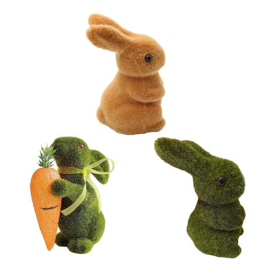 Harzbeflockte Hasenfigur Osterhase Beflockung Hasenskulptur Schmuckstück Kleiner Kunstmoos für Frühling Ostern