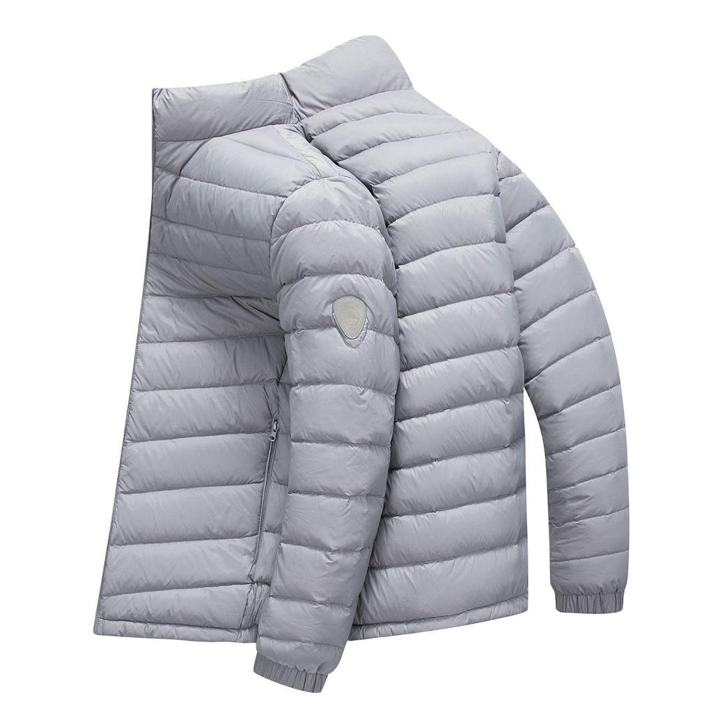 Men's Lightweight Stand Collar Down Jacket - Warm Short Ribbed Style for Autumn/Winter.