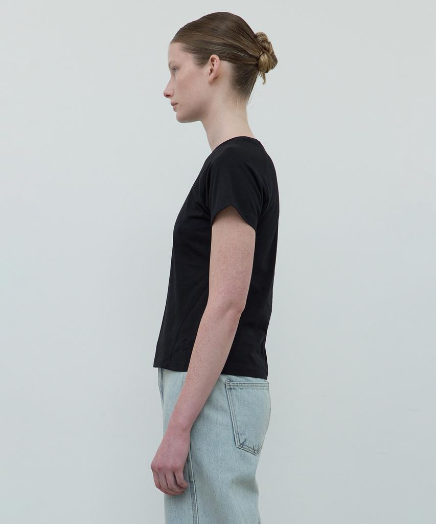 AFTERGLOWOOL Organic Cotton Silket Slim Fit Curved Short Sleeve T-Shirt_Black