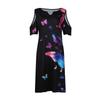 Women's Fashion Mid-waist V-neck Off-the-shoulder Printed Butterfly Temperament Mid-length Round Hem Dress