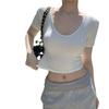 Front Shoulder V-neck Slim-fitting and Thin Short-sleeved T-shirt Design Sense Sweet and Spicy Fashion Versatile Chic Niche Ins Short Top