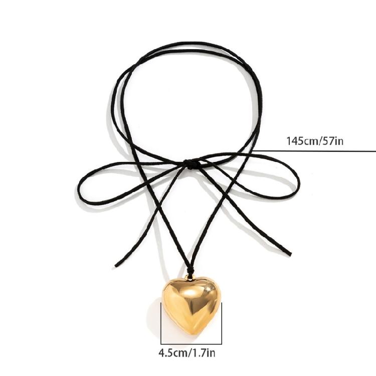 Necklace Big Love-Heart Charm Clavicle Chain Adjustable Wax Rope Chain Necklace