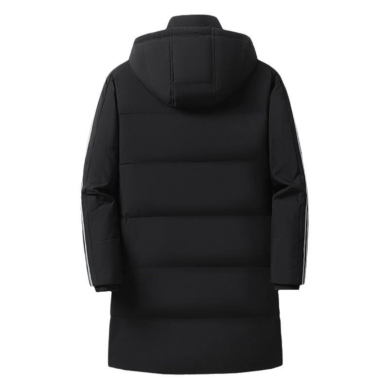 Winter hooded three bars medium and long sports warm down jacket men and women couple white duck down coat student coat
