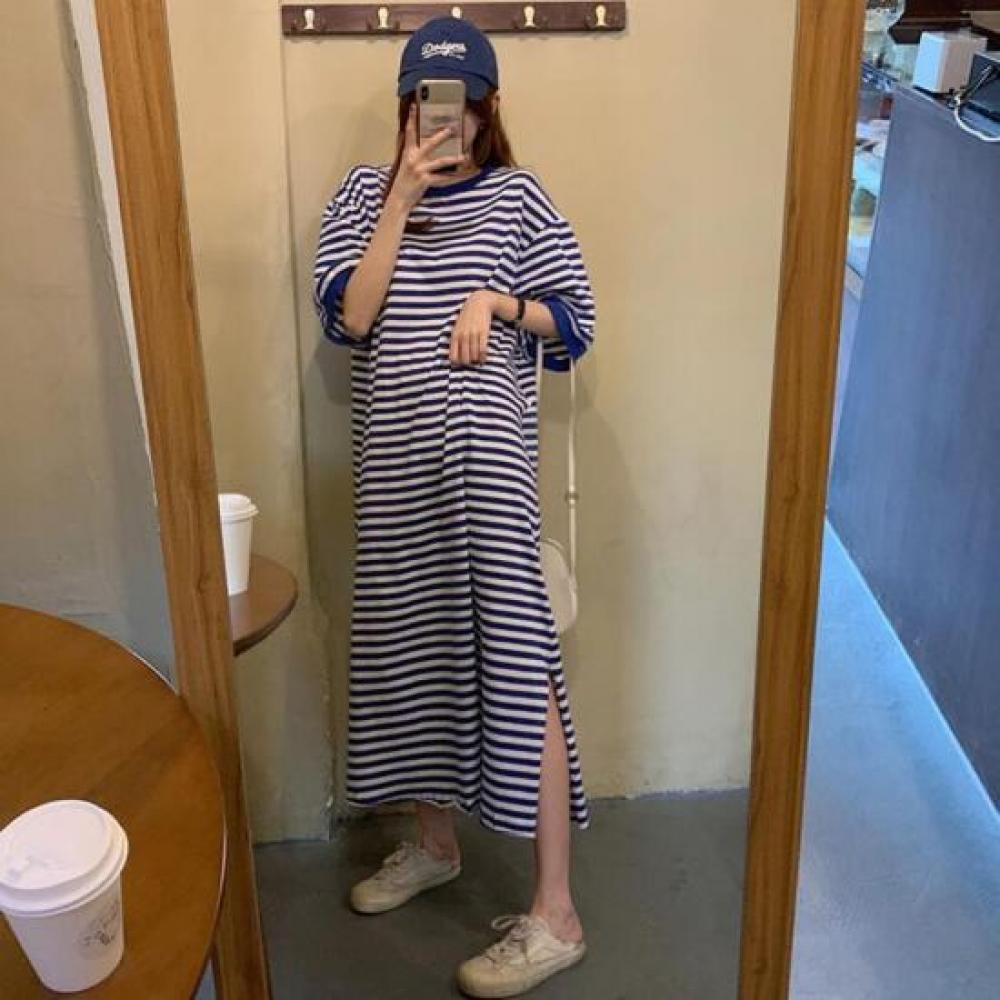 New ArrivalS Open Run Women S overSized Stripe Long Summer dreSS