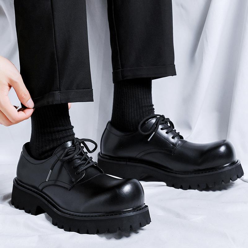 Derby Shoes Men's Shoes Big Head Shoes Casual Leather Shoes Autumn and Winter New Platform Casual Leather Shoes Versatile High Street 1028-R