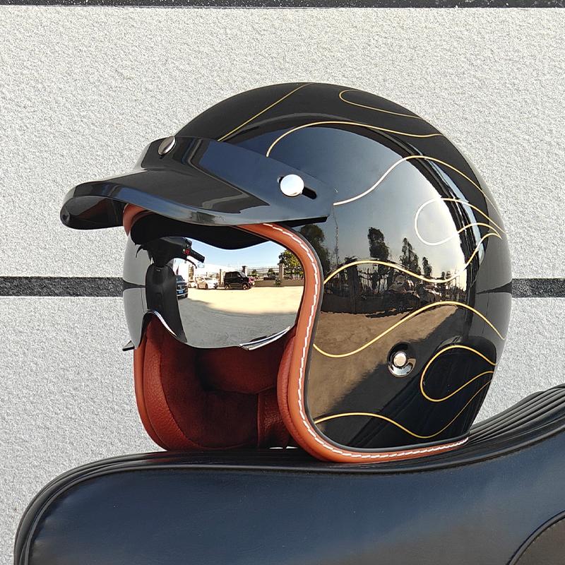 ORZ NEW adult motorcycle helmet retro cruise 3/4 motorcycle half helmet with sun visor DOT approved